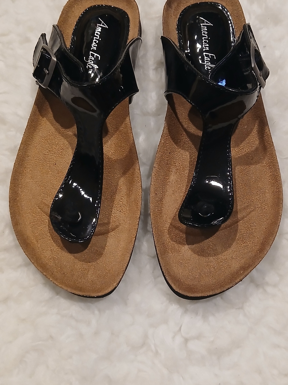 American Eagle Outfitters Black Patent Thong Sandals